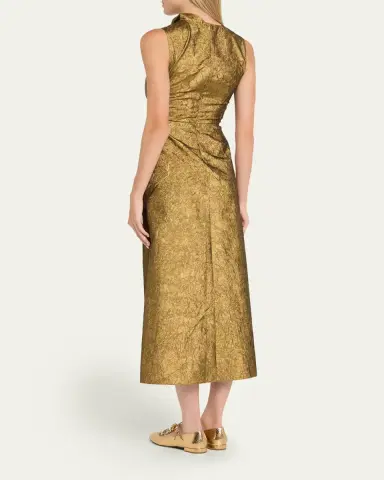 Ulla Johnson Demetria Metallic Sleeveless Ruched Midi Dress | Thumbnail 3