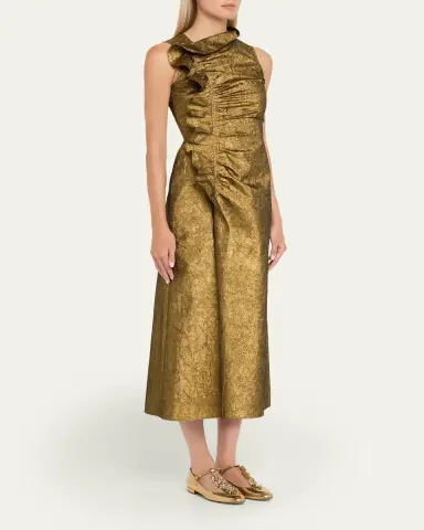 Ulla Johnson Demetria Metallic Sleeveless Ruched Midi Dress | Thumbnail 4