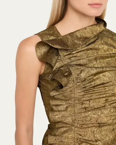 Ulla Johnson Demetria Metallic Sleeveless Ruched Midi Dress | Thumbnail 5