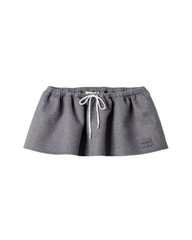 Drawstring Cashmere-Wool Mini Skirt