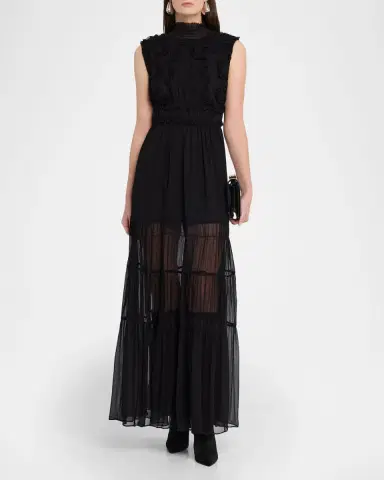Ulla Johnson Verona Smocked Silk Turtleneck Gown | Thumbnail 14