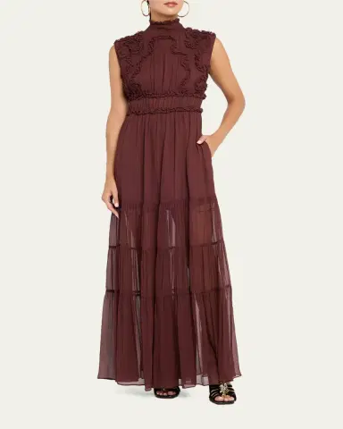 Ulla Johnson Verona Smocked Silk Turtleneck Gown | Thumbnail 8