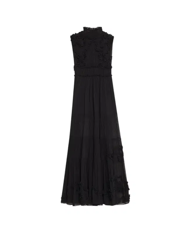 Verona Smocked Silk Turtleneck Gown