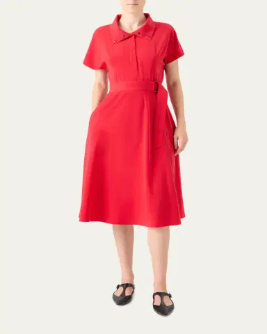 Akris punto Short-Sleeve Belted Snap-Slit Midi Shirtdress | Thumbnail 2 Akris punto Short-Sleeve Belted Snap-Slit Midi Shirtdress | Thumbnail 2