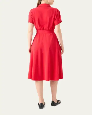 Akris punto Short-Sleeve Belted Snap-Slit Midi Shirtdress | Thumbnail 3 Akris punto Short-Sleeve Belted Snap-Slit Midi Shirtdress | Thumbnail 3