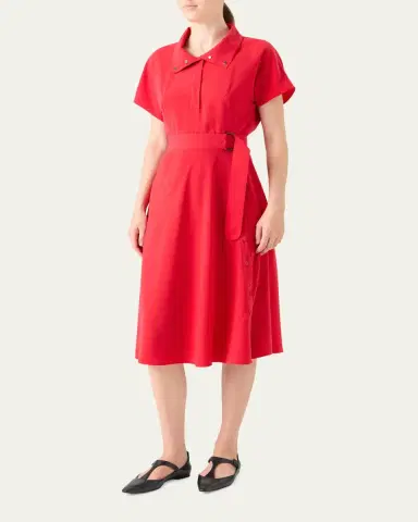 Akris punto Short-Sleeve Belted Snap-Slit Midi Shirtdress | Thumbnail 4 Akris punto Short-Sleeve Belted Snap-Slit Midi Shirtdress | Thumbnail 4