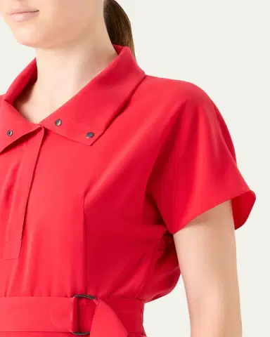 Akris punto Short-Sleeve Belted Snap-Slit Midi Shirtdress | Thumbnail 5 Akris punto Short-Sleeve Belted Snap-Slit Midi Shirtdress | Thumbnail 5