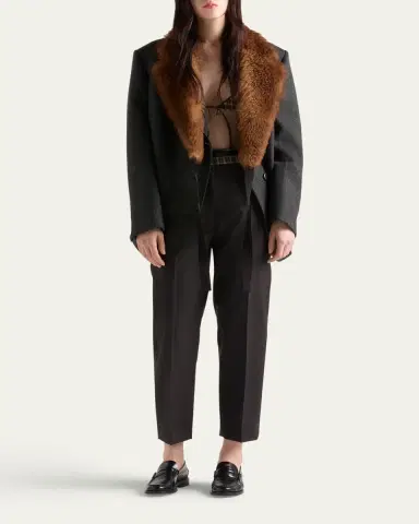 Prada Cropped Wool Check Tailored Pants | Thumbnail 2 Prada Cropped Wool Check Tailored Pants | Thumbnail 2