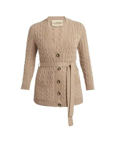 Valentino Garavani Cable-Knit Longline Cashmere Cardigan | Thumbnail 1 Valentino Garavani Cable-Knit Longline Cashmere Cardigan | Thumbnail 1