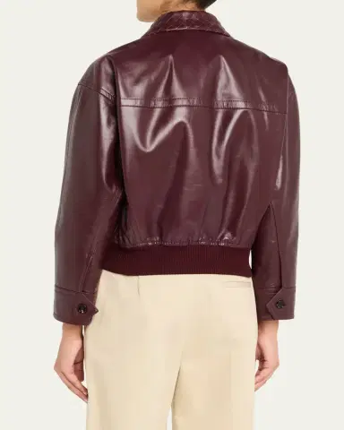Bottega Veneta Intrecciato Collar Leather Bomber Jacket | Thumbnail 3 Bottega Veneta Intrecciato Collar Leather Bomber Jacket | Thumbnail 3