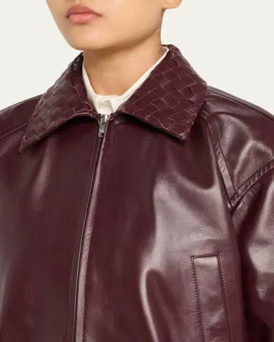 Bottega Veneta Intrecciato Collar Leather Bomber Jacket | Thumbnail 5 Bottega Veneta Intrecciato Collar Leather Bomber Jacket | Thumbnail 5