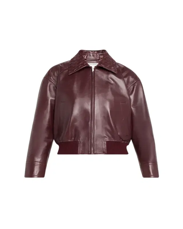 Bottega Veneta Intrecciato Collar Leather Bomber Jacket