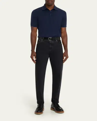 Brunello Cucinelli Men's Cotton Knit Polo Shirt | Thumbnail 2