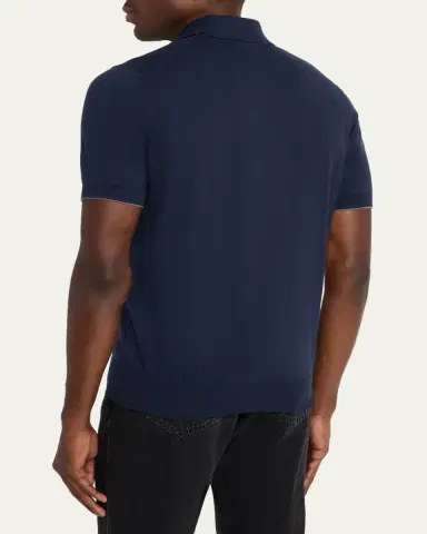 Brunello Cucinelli Men's Cotton Knit Polo Shirt | Thumbnail 3