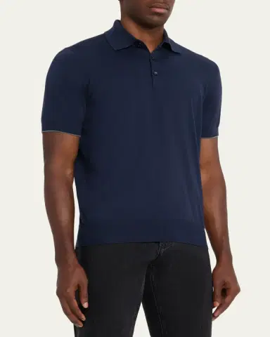 Brunello Cucinelli Men's Cotton Knit Polo Shirt | Thumbnail 4