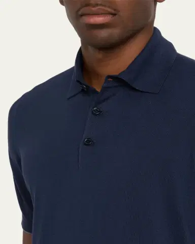 Brunello Cucinelli Men's Cotton Knit Polo Shirt | Thumbnail 5
