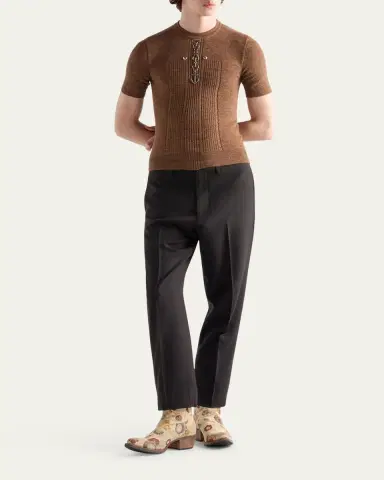 Prada Men's Wool Anchor Hardware Short-Sleeve Sweater | Thumbnail 2