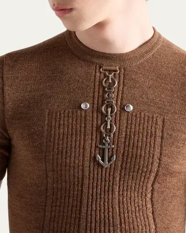 Prada Men's Wool Anchor Hardware Short-Sleeve Sweater | Thumbnail 4