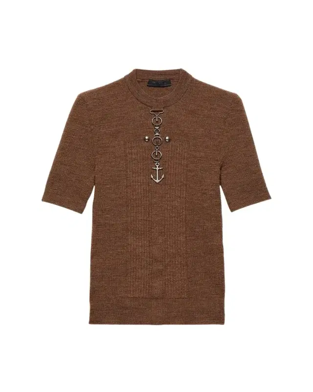 Prada Men's Wool Anchor Hardware Short-Sleeve Sweater