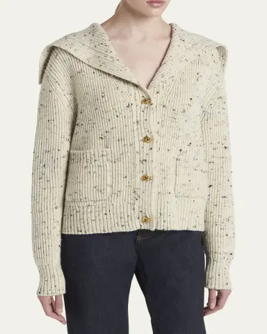 Bottega Veneta Speckled Rib Sailor-Collar Cardigan | Thumbnail 4 Bottega Veneta Speckled Rib Sailor-Collar Cardigan | Thumbnail 4