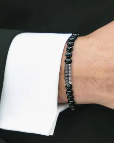 Tateossian Men's Classic Discs Black Agate Beaded Bracelet | Thumbnail 3