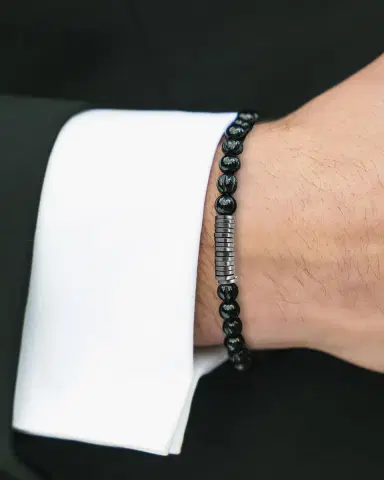 Tateossian Men's Classic Discs Black Agate Beaded Bracelet | Thumbnail 6