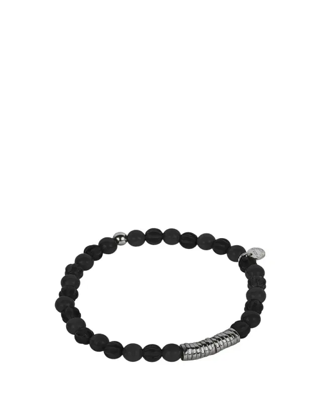 Men's Classic Discs Black Agate Beaded Bracelet