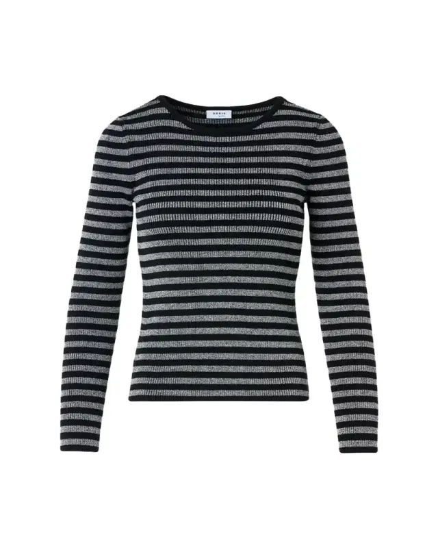 Akris punto Metallic Striped Rib Knit Sweater