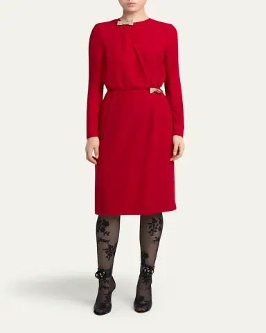 Valentino Garavani Crystal Bow Long-Sleeve Wrap Dress | Thumbnail 2