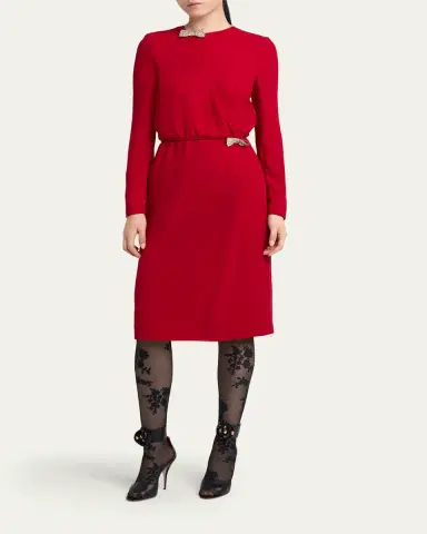 Valentino Garavani Crystal Bow Long-Sleeve Wrap Dress | Thumbnail 4
