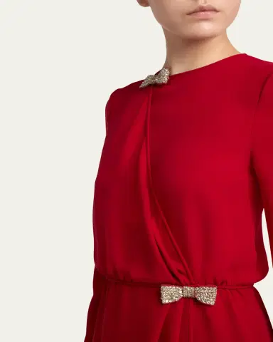 Valentino Garavani Crystal Bow Long-Sleeve Wrap Dress | Thumbnail 7
