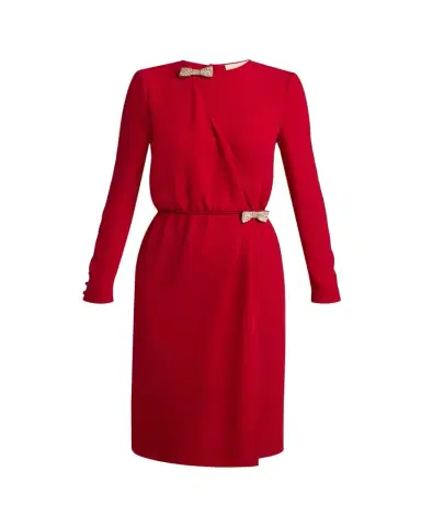 Valentino Garavani Crystal Bow Long-Sleeve Wrap Dress | Thumbnail 1