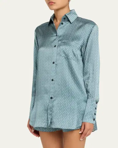 Kiki De Montparnasse Moi Et Toi Silk Button-Front Nightshirt | Thumbnail 4 Kiki De Montparnasse Moi Et Toi Silk Button-Front Nightshirt | Thumbnail 4