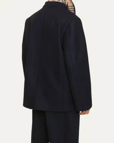 Burberry Men's Wool Check-Undercollar Pea Coat | Thumbnail 2