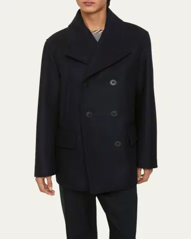 Burberry Men's Wool Check-Undercollar Pea Coat | Thumbnail 3