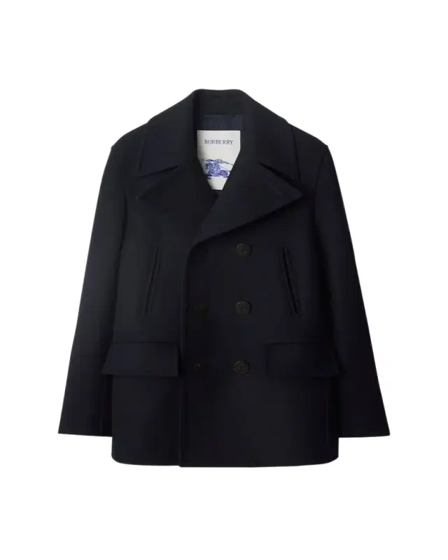 Men's Wool Check-Undercollar Pea Coat
