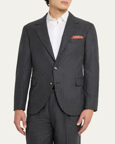 Brunello Cucinelli Men's Virgin Wool Chalk Stripe Notch Lapel Sport Coat | Thumbnail 4