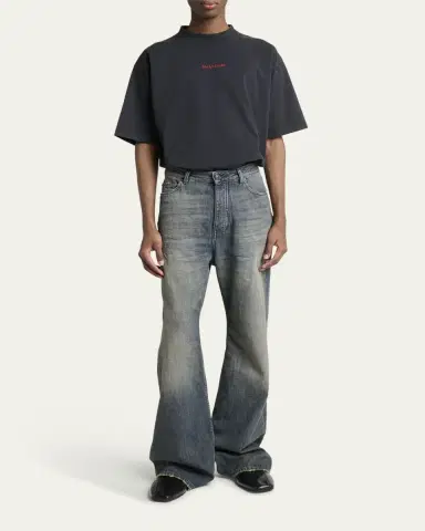 Balenciaga Men's Faded Denim Relaxed-Fit Bootcut Jeans | Thumbnail 2