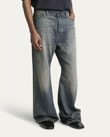 Balenciaga Men's Faded Denim Relaxed-Fit Bootcut Jeans | Thumbnail 4