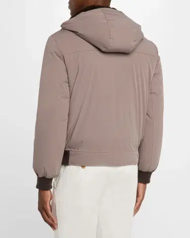 Brunello Cucinelli Men's Full-Zip Nylon and Shearling Jacket with Detachable Hood | Thumbnail 2