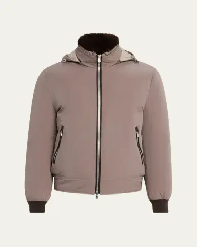 Brunello Cucinelli Men's Full-Zip Nylon and Shearling Jacket with Detachable Hood | Thumbnail 5
