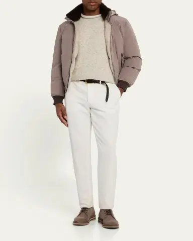 Brunello Cucinelli Men's Full-Zip Nylon and Shearling Jacket with Detachable Hood | Thumbnail 6