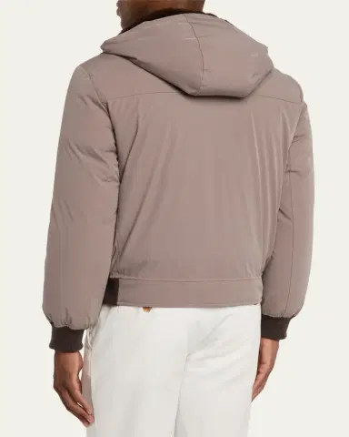 Brunello Cucinelli Men's Full-Zip Nylon and Shearling Jacket with Detachable Hood | Thumbnail 7