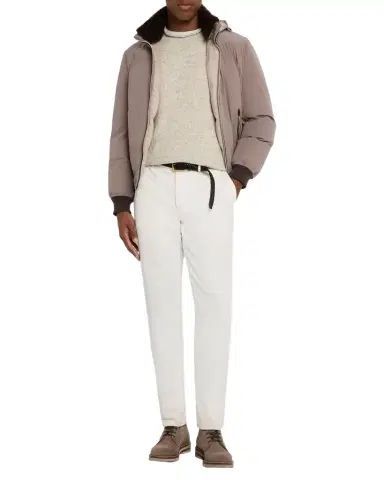 Brunello Cucinelli Men's Full-Zip Nylon and Shearling Jacket with Detachable Hood | Thumbnail 1