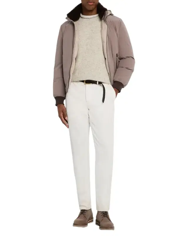Men's Full-Zip Nylon and Shearling Jacket with Detachable Hood