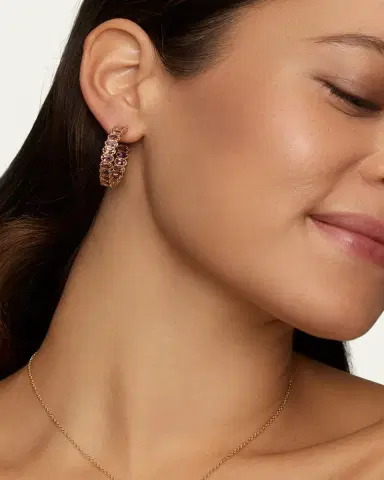 Jamie Wolf 18K Yellow Gold Hoop Earrings with Oval Shaped Pink Tourmaline | Thumbnail 2 Jamie Wolf 18K Yellow Gold Hoop Earrings with Oval Shaped Pink Tourmaline | Thumbnail 2