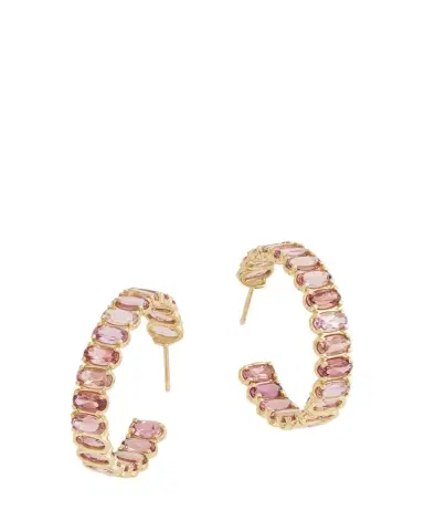 Jamie Wolf 18K Yellow Gold Hoop Earrings with Oval Shaped Pink Tourmaline | Thumbnail 1 Jamie Wolf 18K Yellow Gold Hoop Earrings with Oval Shaped Pink Tourmaline | Thumbnail 1