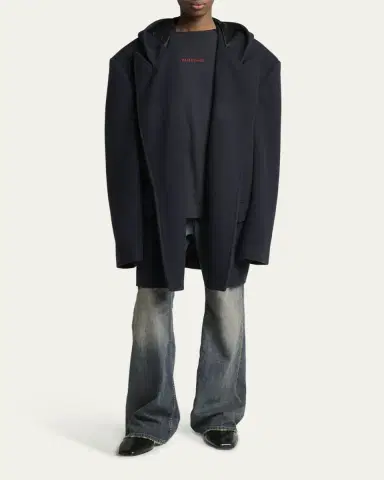 Balenciaga Men's Wool Oversized Hooded Short Coat | Thumbnail 2 Balenciaga Men's Wool Oversized Hooded Short Coat | Thumbnail 2