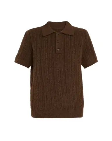 MM6 MAISON MARGIELA Short-Sleeve Cable-Knit Polo Shirt | Thumbnail 1 MM6 MAISON MARGIELA Short-Sleeve Cable-Knit Polo Shirt | Thumbnail 1