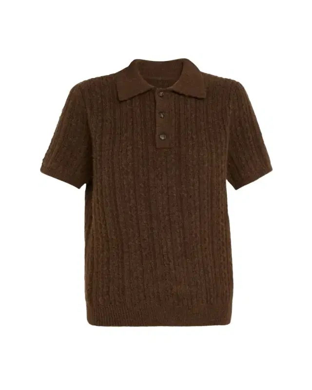 Short-Sleeve Cable-Knit Polo Shirt